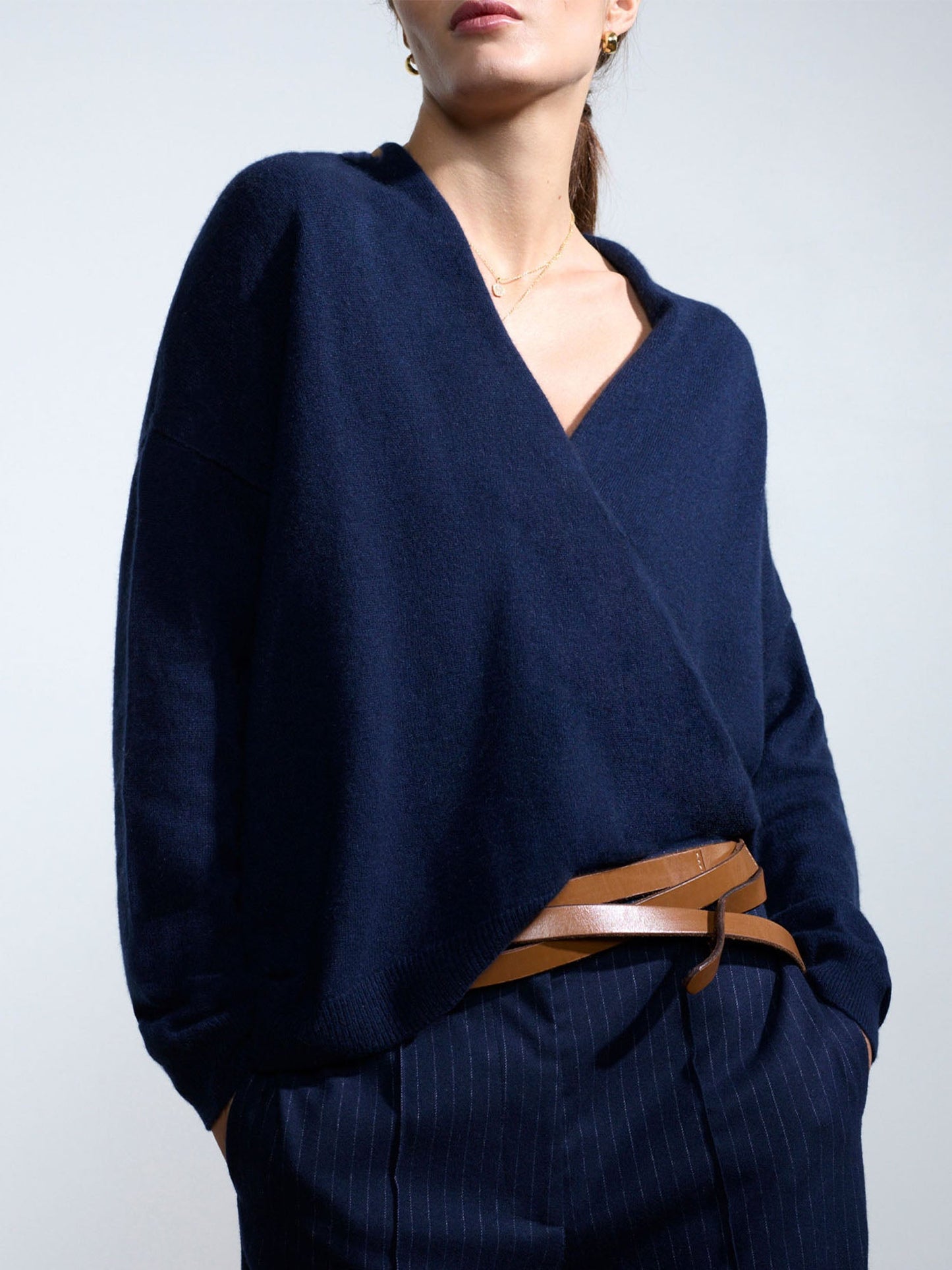 The Siena Wrap Neck Cashmere Pullover